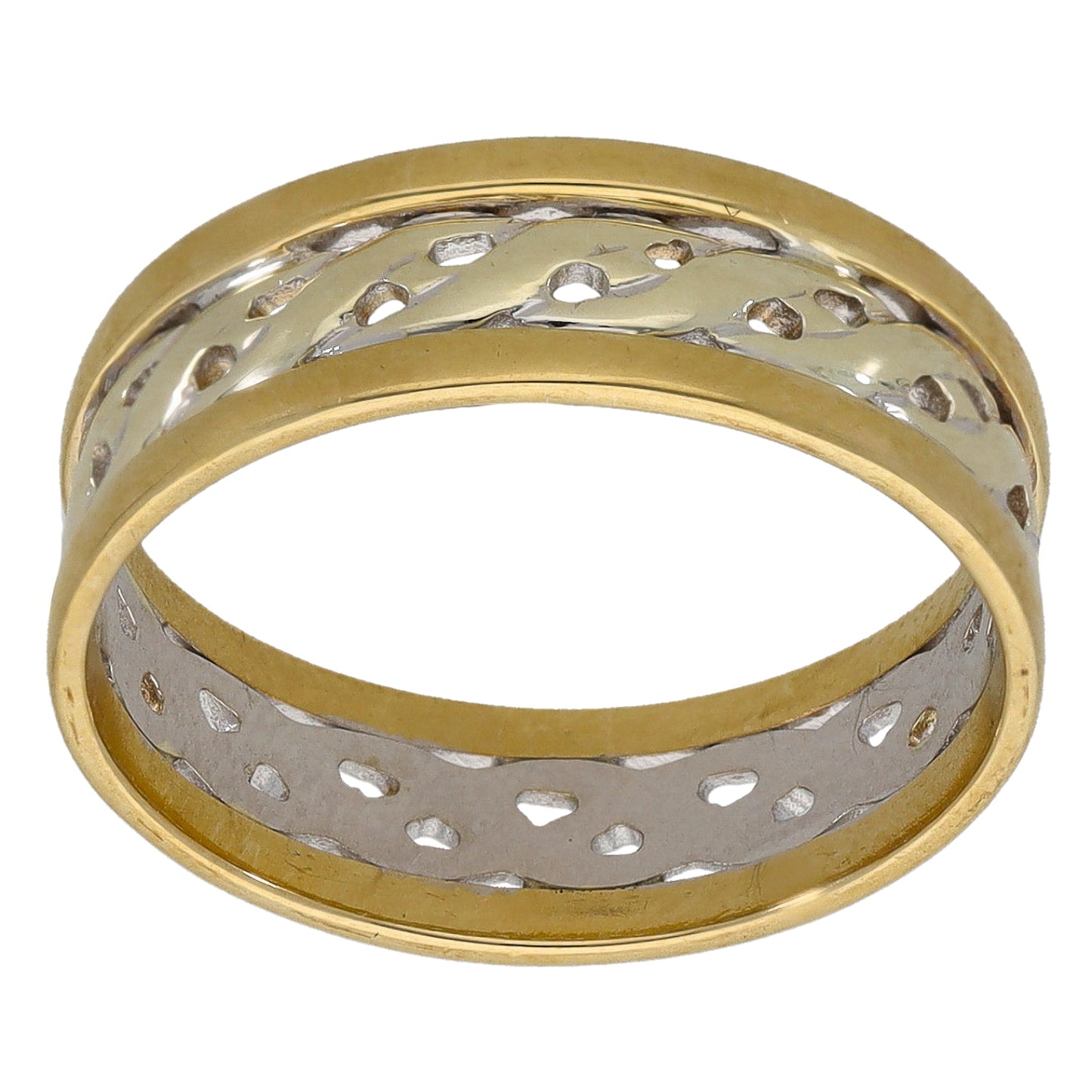 9ct Bi-Colour Gold Patterned Wedding Ring Size O