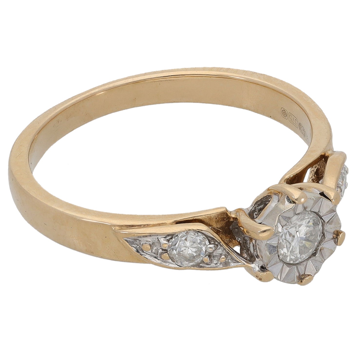 9ct Gold 0.25ct Diamond Solitaire Ring With Accent Stones Size K