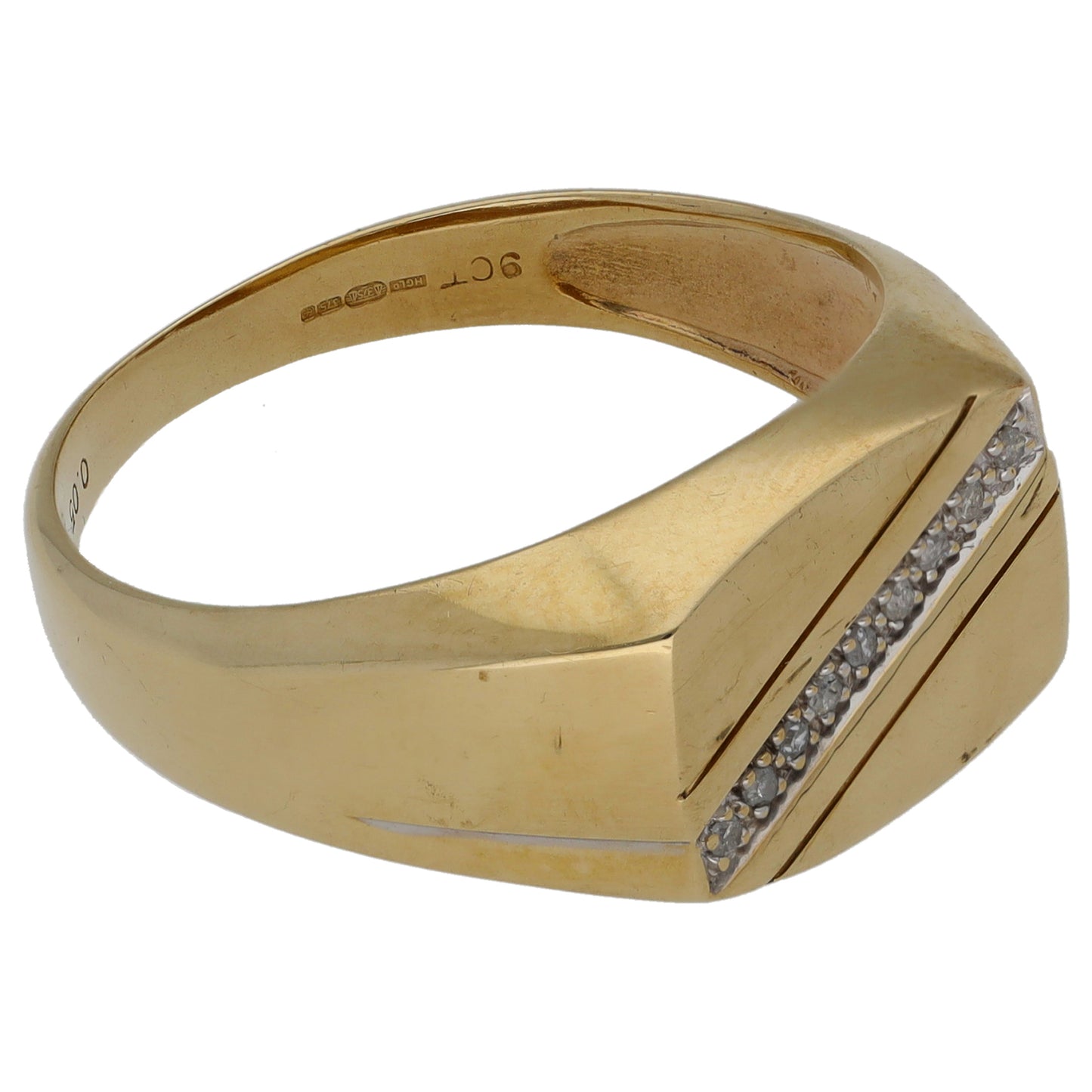 9ct Gold 0.05ct Diamond Patterned Signet Ring Size V