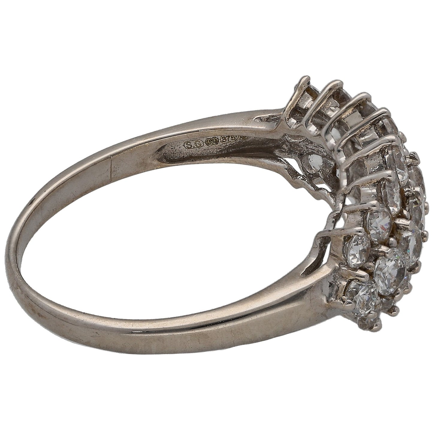 9ct White Gold Cubic Zirconia Cluster Ring Size N
