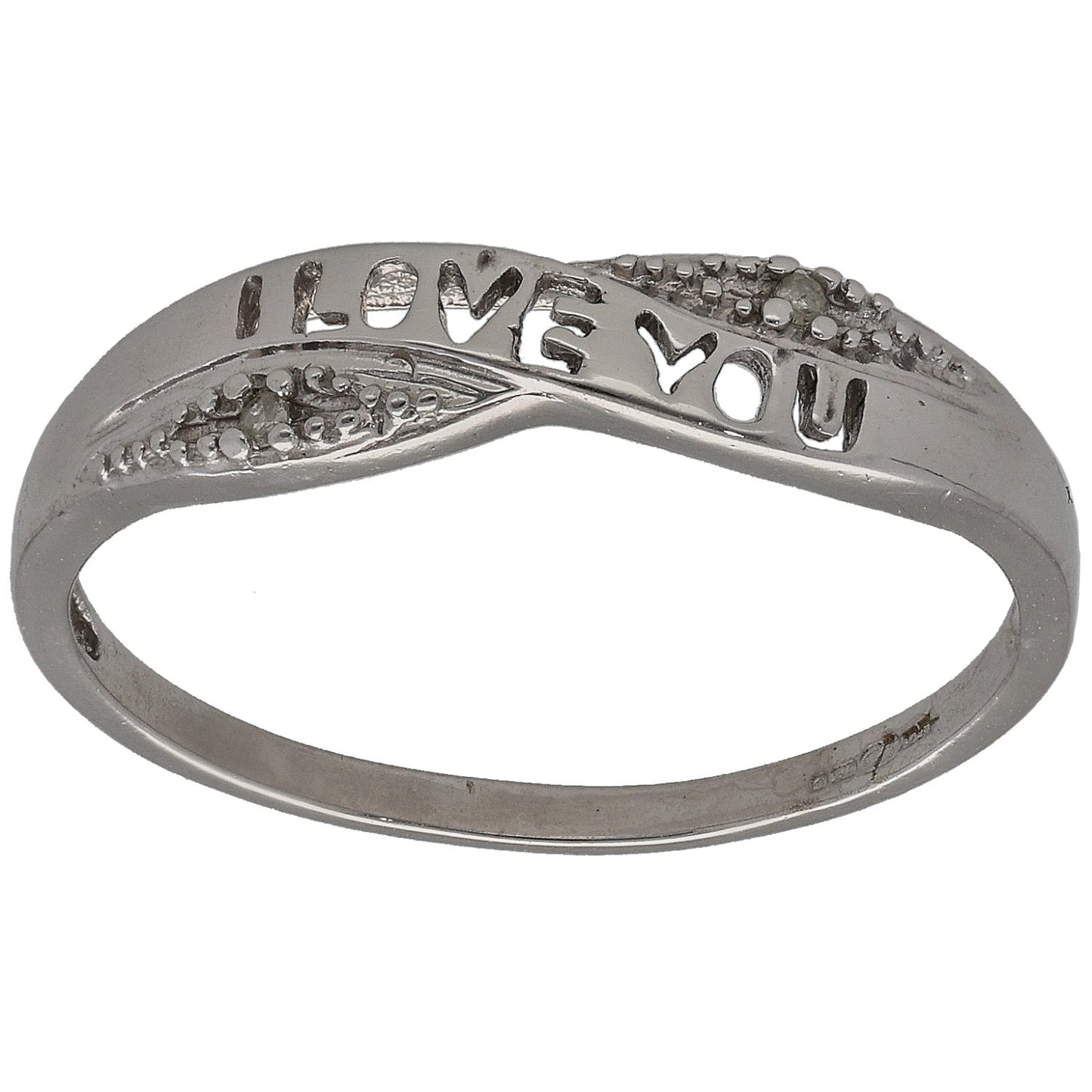 9ct White Gold 0.01ct Diamond Word Ring Size P
