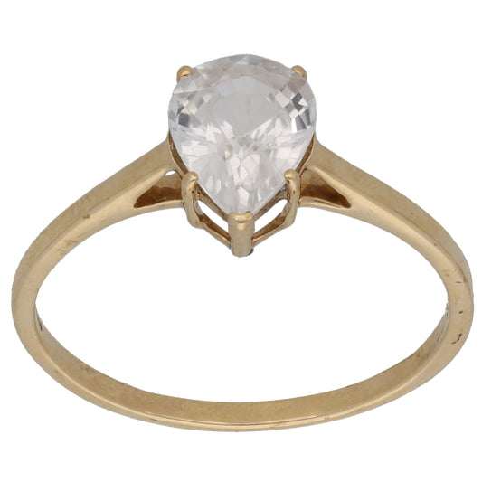 9ct Gold Zircon Single Stone Ring Size U