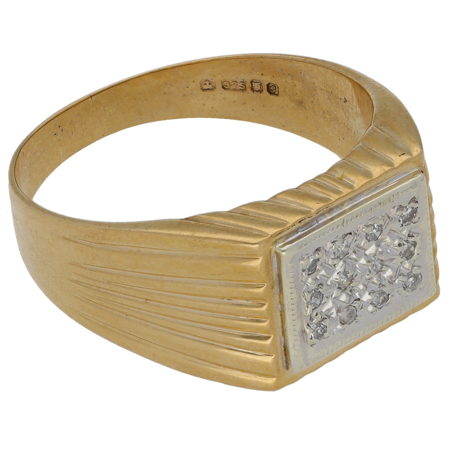 9ct Bicolour Gold 0.06ct Diamond Crest/Emblem Signet Ring Size Z