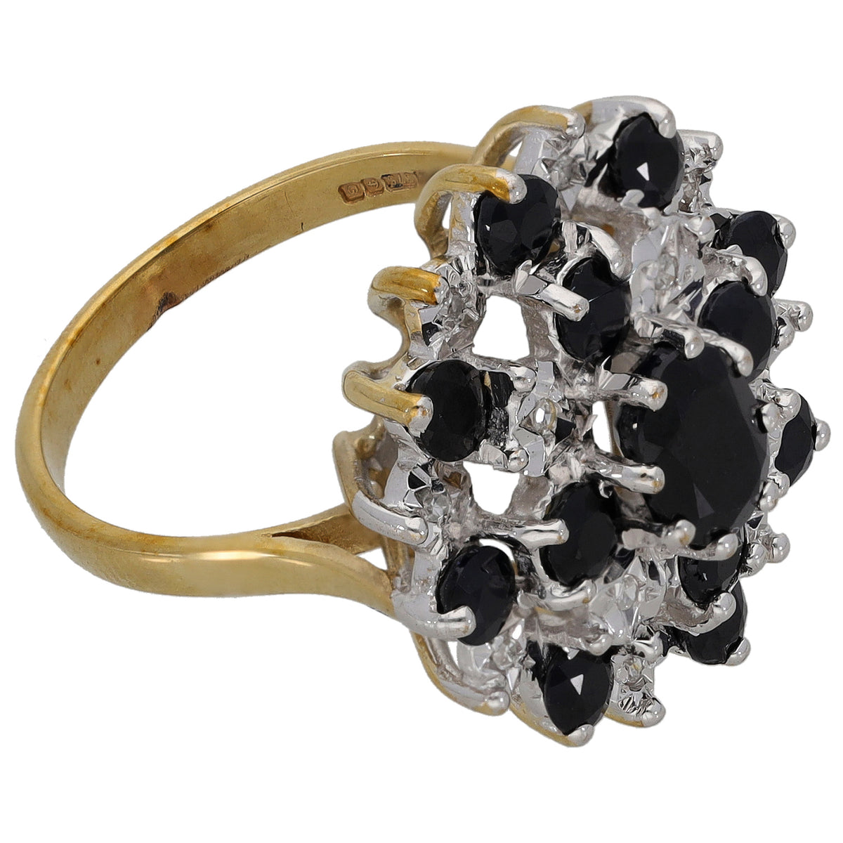 9ct Gold Sapphire & 0.06ct Diamond Dress/Cocktail Ring Size N