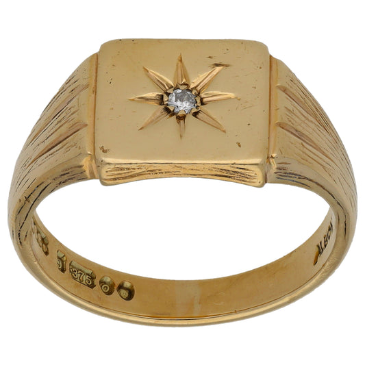 9ct Gold Patterned Signet Ring Size T