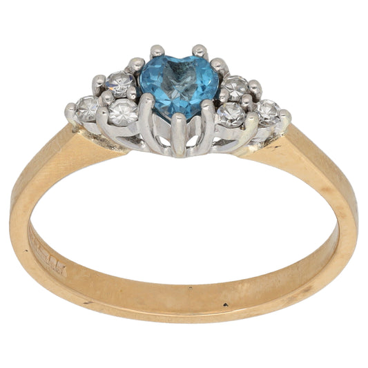 9ct Gold 0.12ct Diamond & Topaz Dress/Cocktail Ring Size O