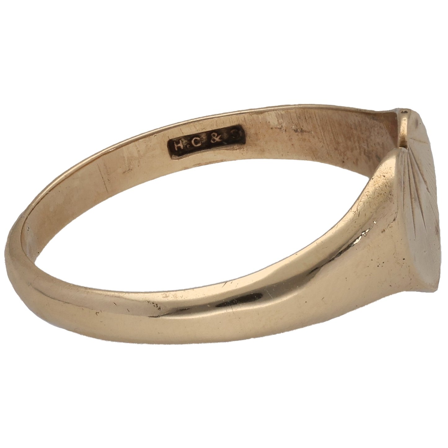 9ct Gold Patterned Heart Signet Ring Size Q