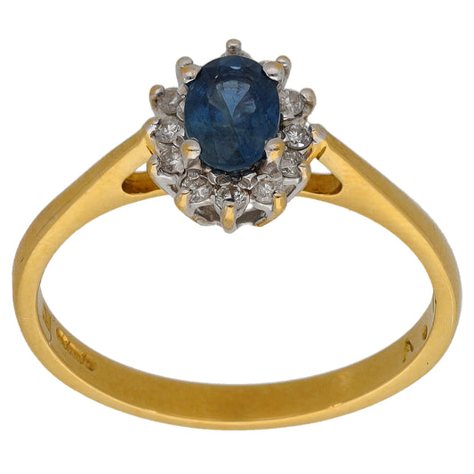 18ct Gold Sapphire & 0.15ct Diamond Dress/Cocktail Ring Size P
