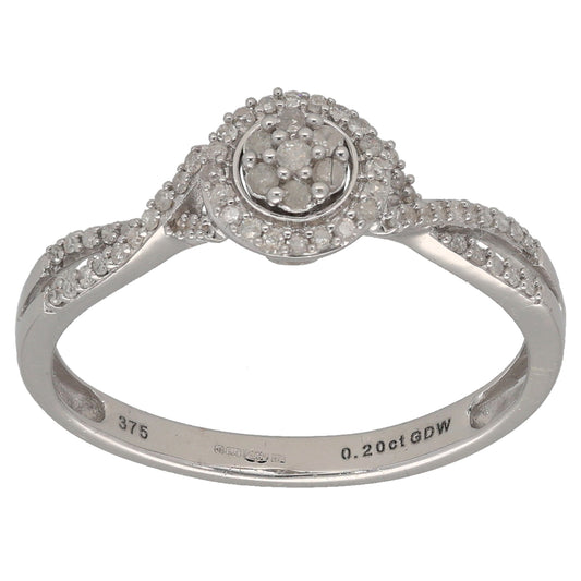 9ct White Gold 0.20ct Diamond Dress/Cocktail Ring Size P