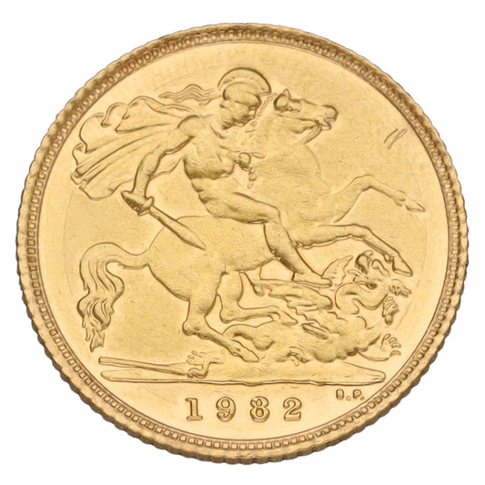 22ct Gold Queen Elizabeth II Half Sovereign Coin 1982