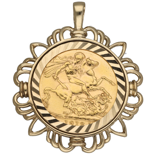 9ct Gold Full Sovereign Coin Pendant With Chain