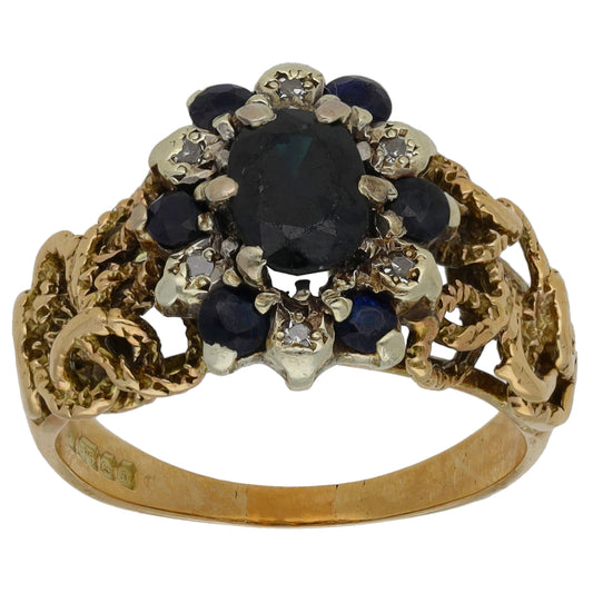 9ct Gold Sapphire & 0.03ct Diamond Dress/Cocktail Ring Size N