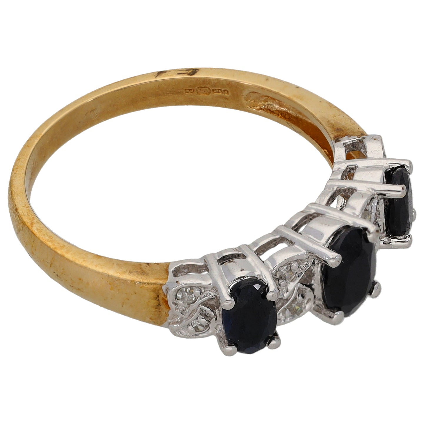 9ct Gold Sapphire & 0.04ct Diamond Dress/Cocktail Ring Size P