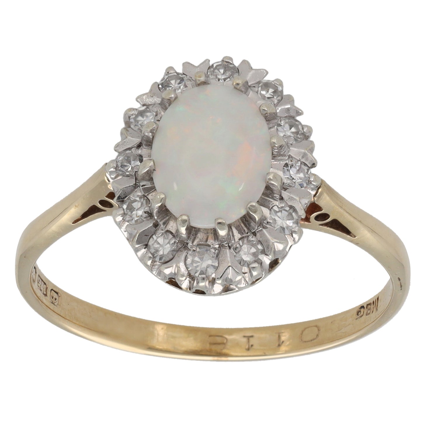 9ct Gold Opal & 0.12ct Diamond Dress/Cocktail Ring Size Q