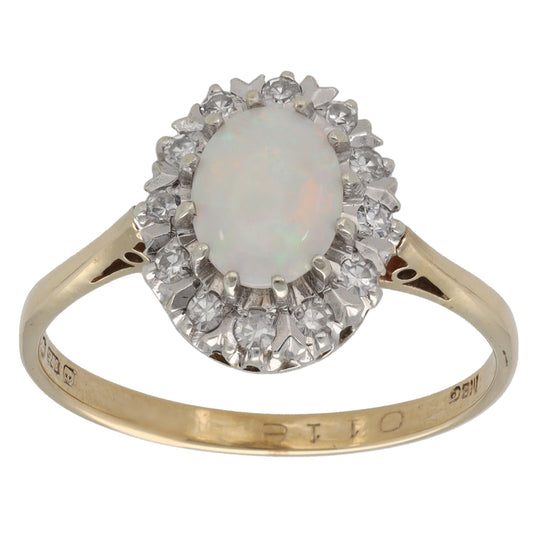9ct Gold Opal & 0.12ct Diamond Dress/Cocktail Ring Size Q