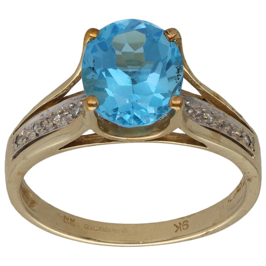 9ct Gold Topaz & 0.05ct Diamond Dress/Cocktail Ring Size Q