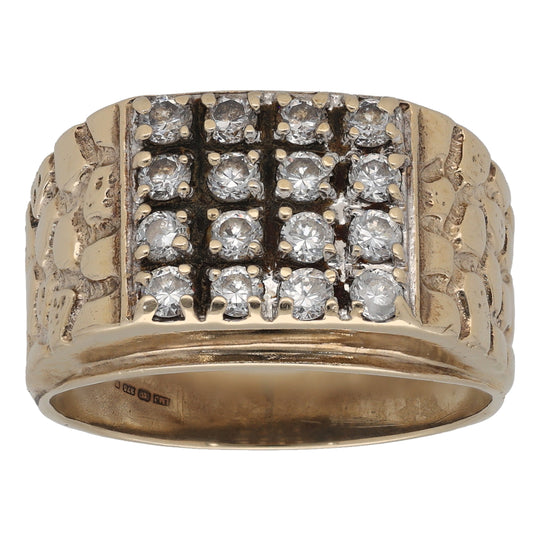 9ct Gold Cubic Zirconia Patterned Signet Ring Size V