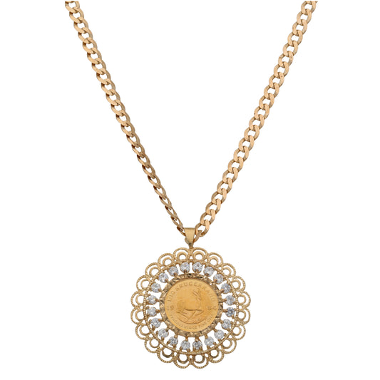9ct Gold Cubic Zirconia Coin Pendant With Chain