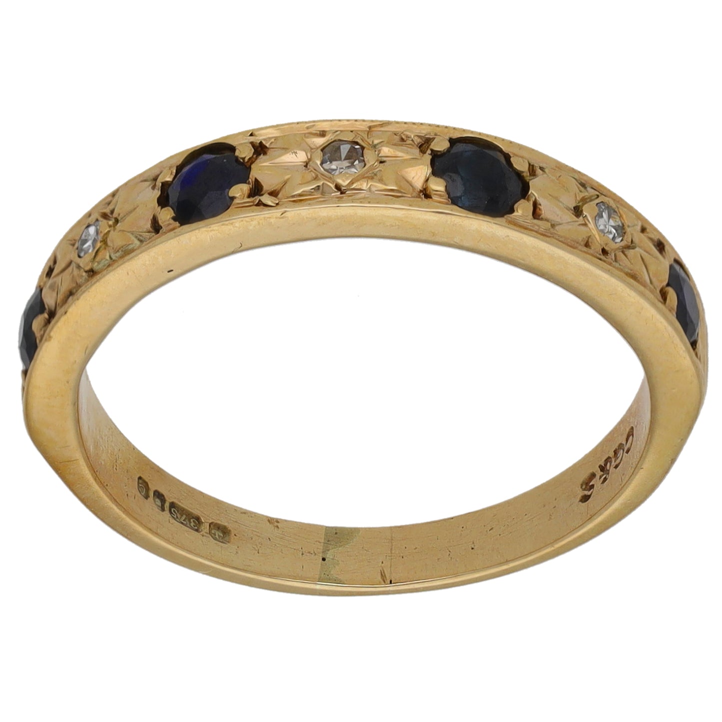 9ct Gold Sapphire & 0.03ct Diamond Half Eternity Ring Size L