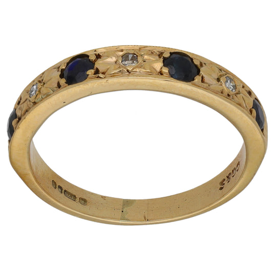 9ct Gold Sapphire & 0.03ct Diamond Half Eternity Ring Size L