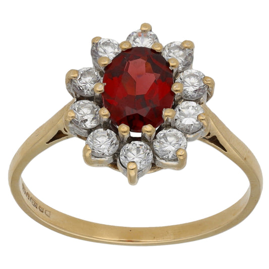 9ct Gold Garnet & Cubic Zirconia Cluster Ring Size T