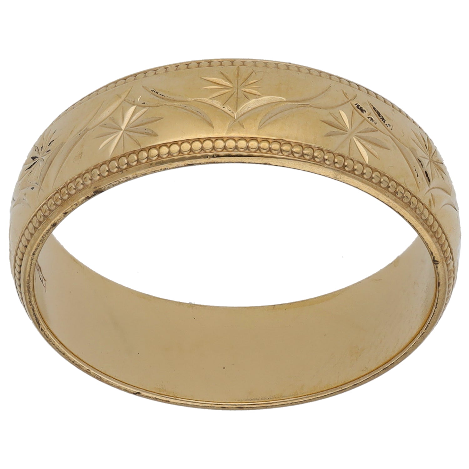 9ct Gold Patterned Wedding Ring Size R | H&T