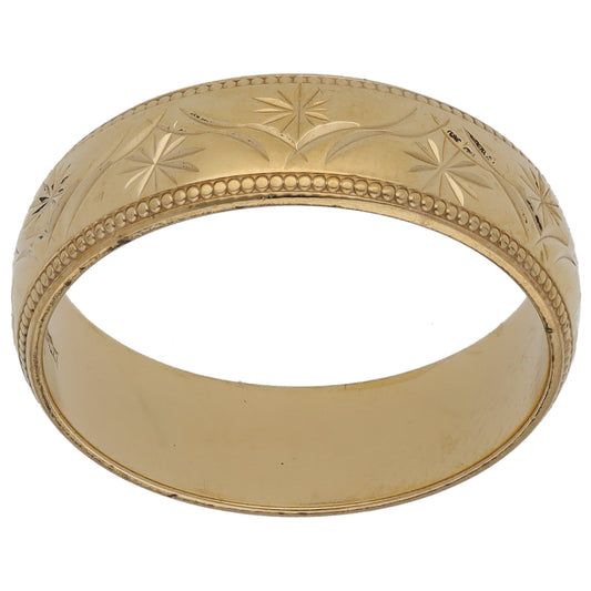 9ct Gold Patterned Wedding Ring Size R
