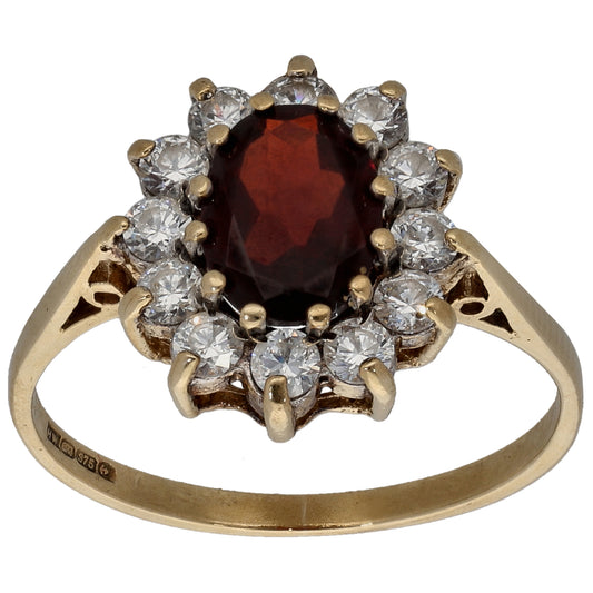 9ct Gold Garnet & Cubic Zirconia Dress/Cocktail Ring Size N