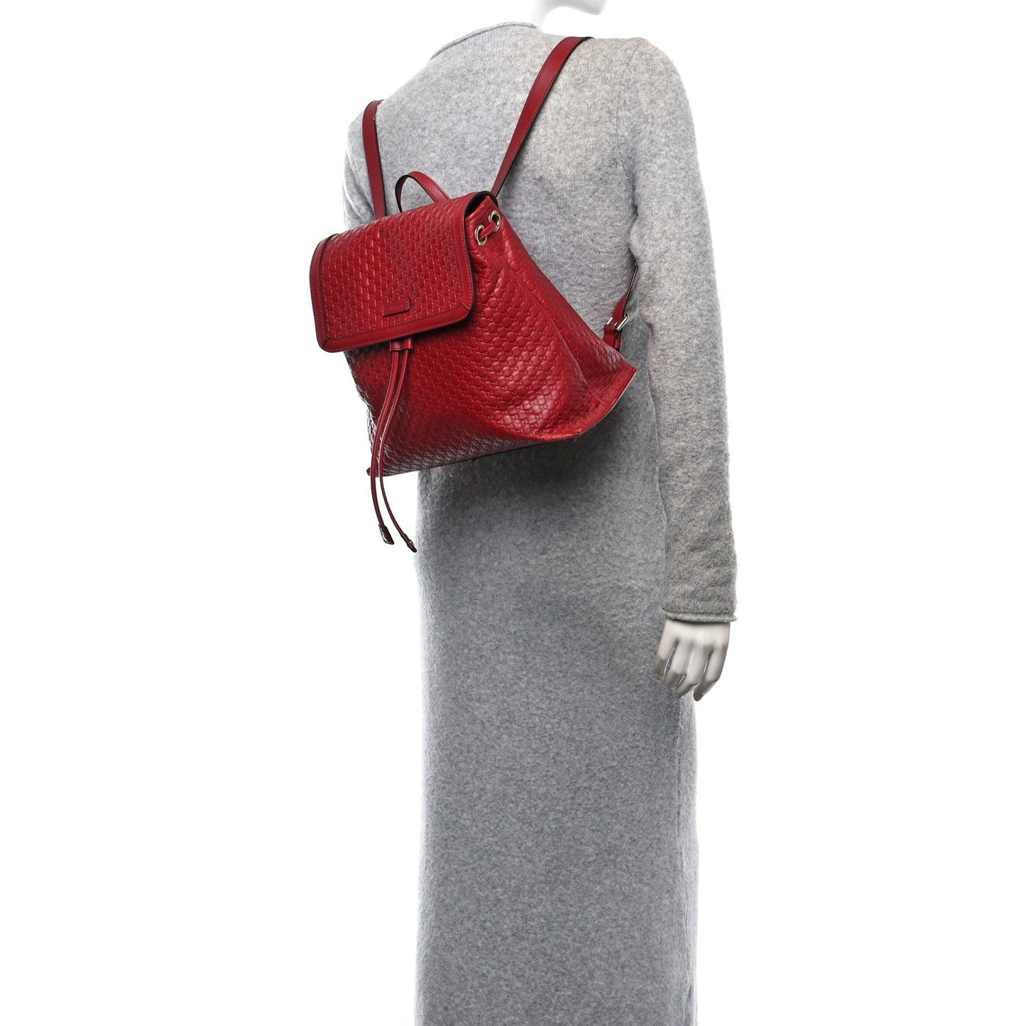 Gucci Microguccissima Drawstring Backpack Leather Bag - Red