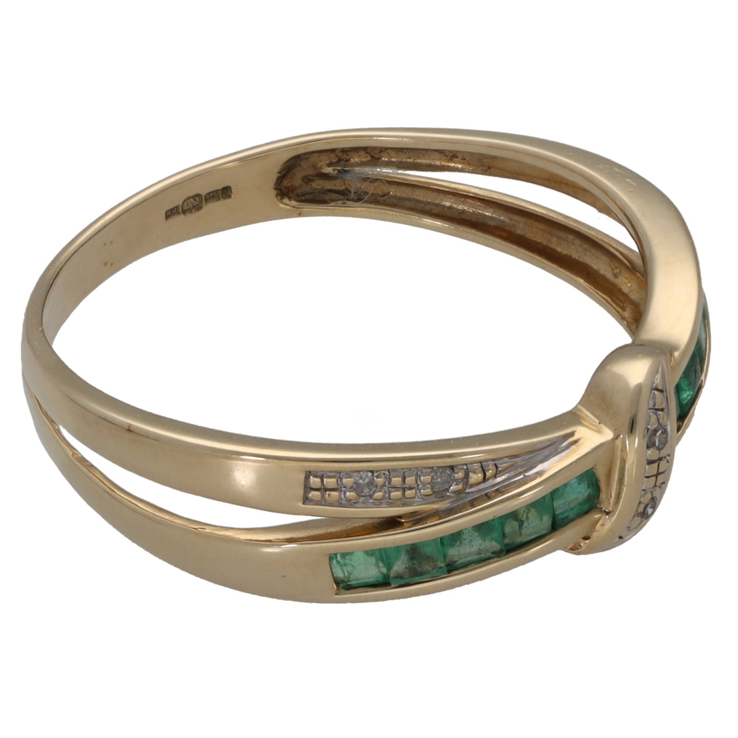 9ct Gold Emerald & 0.03ct Diamond Dress/Cocktail Ring Size U