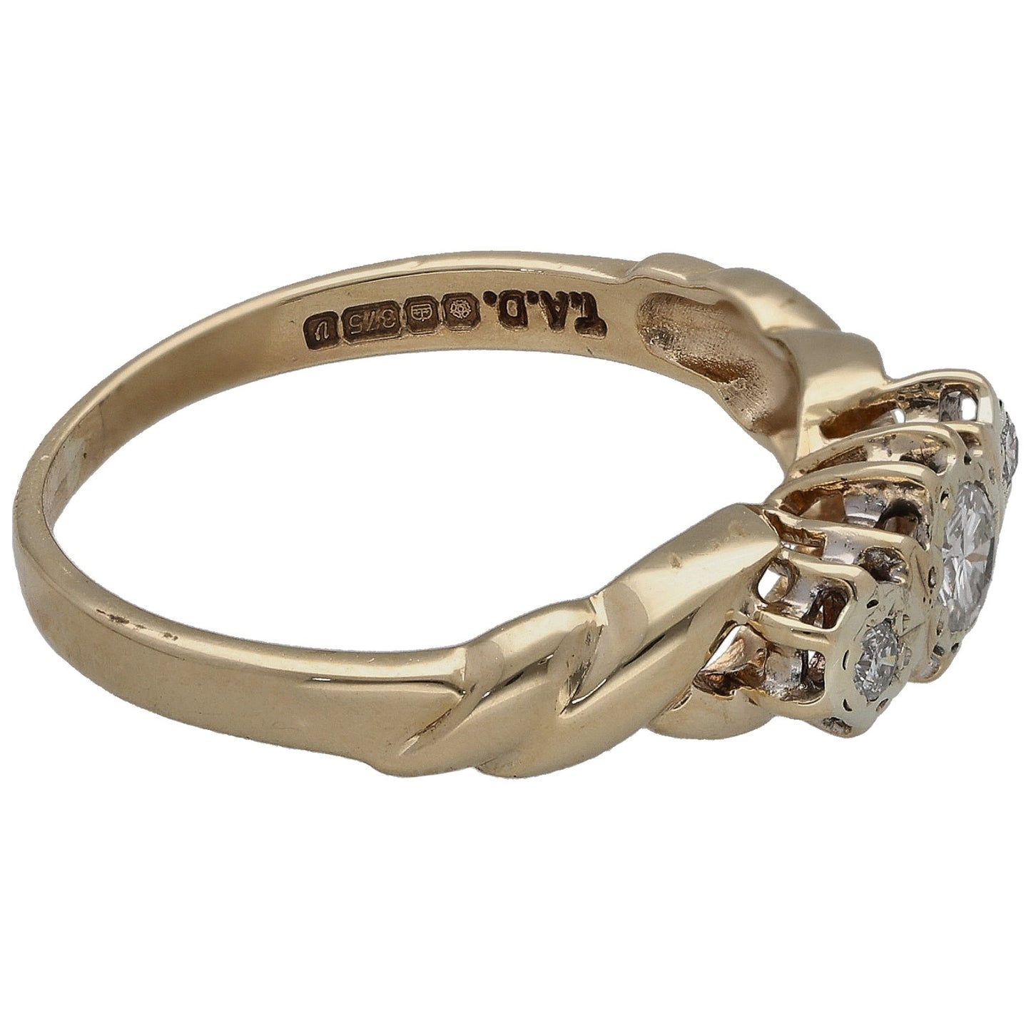 9ct Gold 0.21ct Diamond Trilogy Ring Size Q