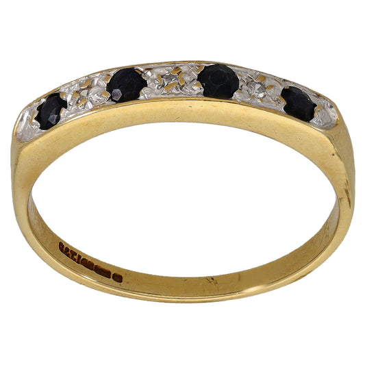 9ct Gold Sapphire & 0.015ct Diamond Half Eternity Ring Size Q