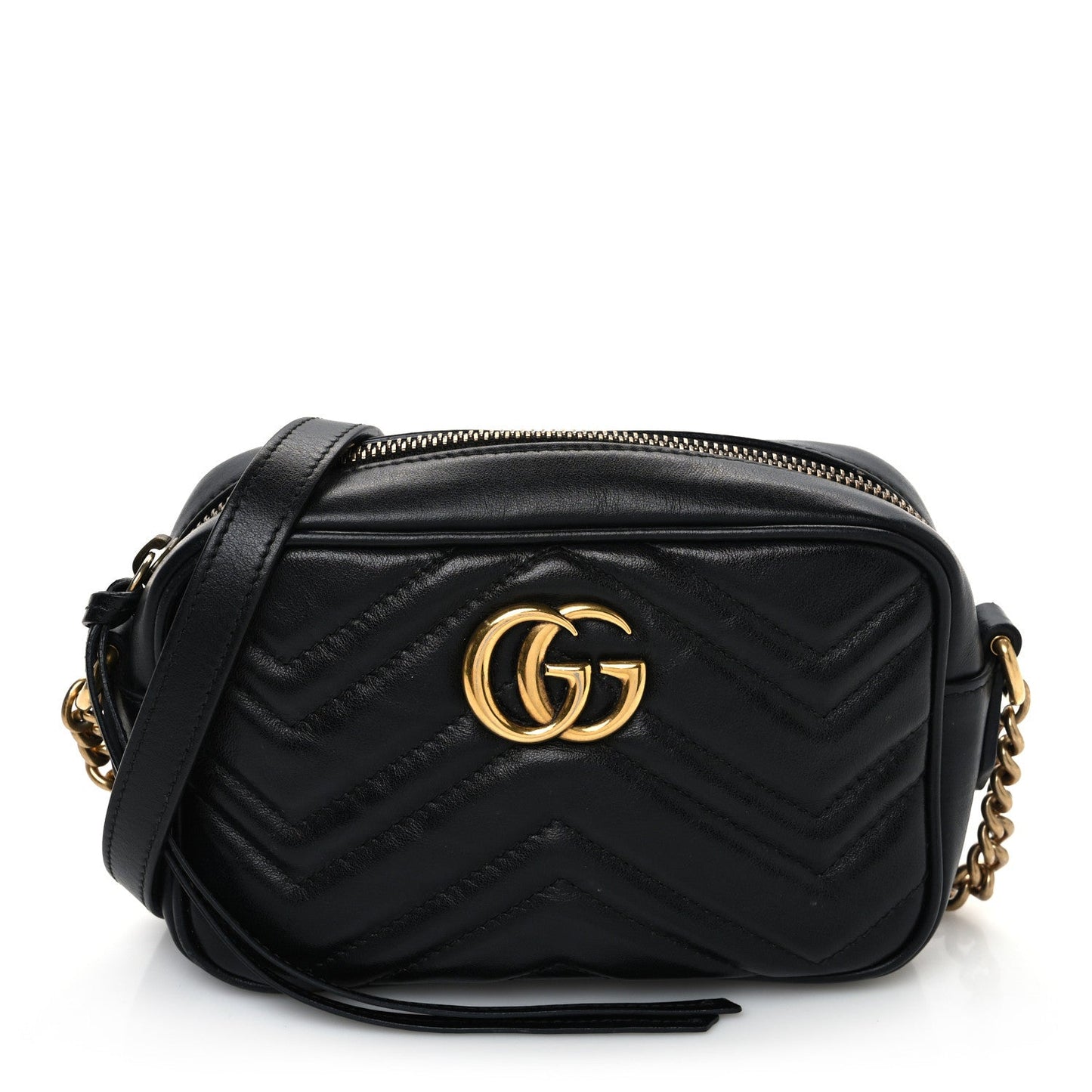 Gucci Mini GG Marmont Matelasse Calfskin Chain Shoulder Bag - Black