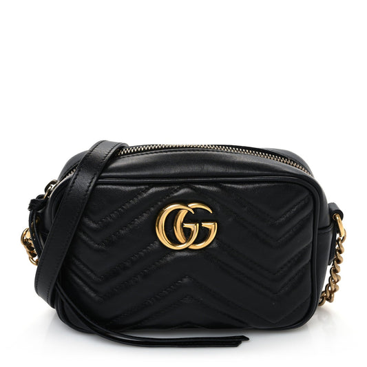 Gucci Mini GG Marmont Matelasse Calfskin Chain Shoulder Bag - Black