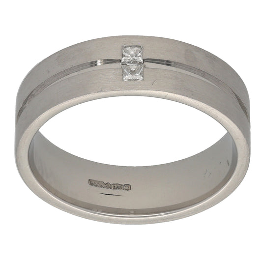 Platinum 0.10ct Diamond Patterned Wedding Ring Size P