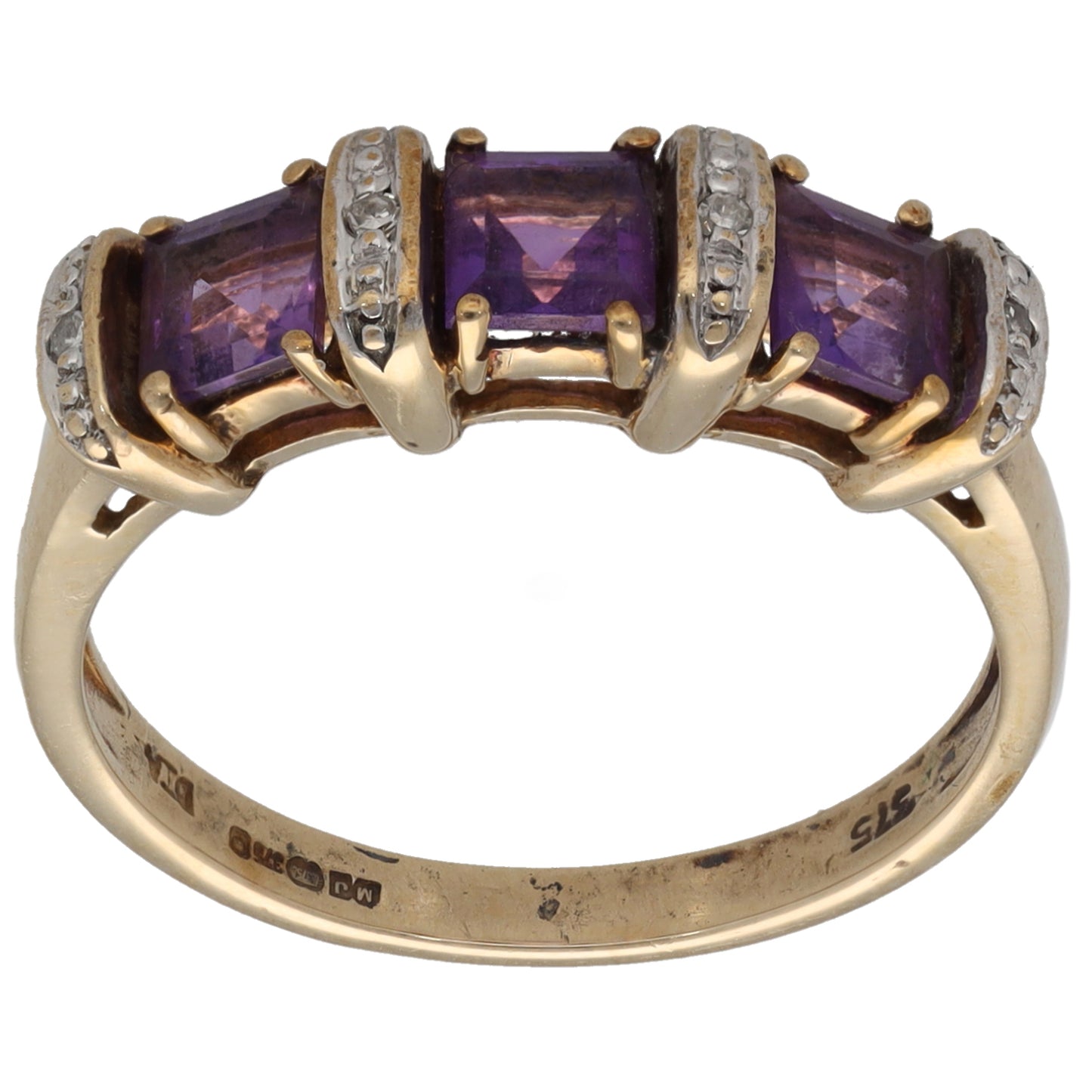 9ct Gold Amethyst & 0.02ct Diamond Dress/Cocktail Ring Size P