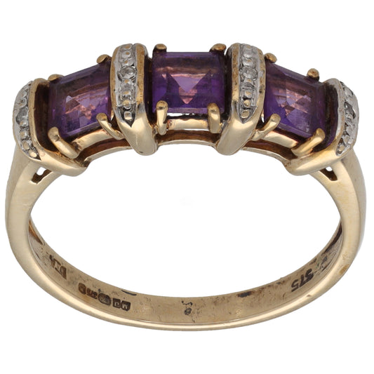 9ct Gold Amethyst & 0.02ct Diamond Dress/Cocktail Ring Size P