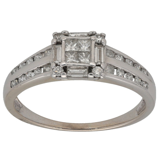 18ct White Gold 0.80ct Diamond Dress/Cocktail Ring Size T