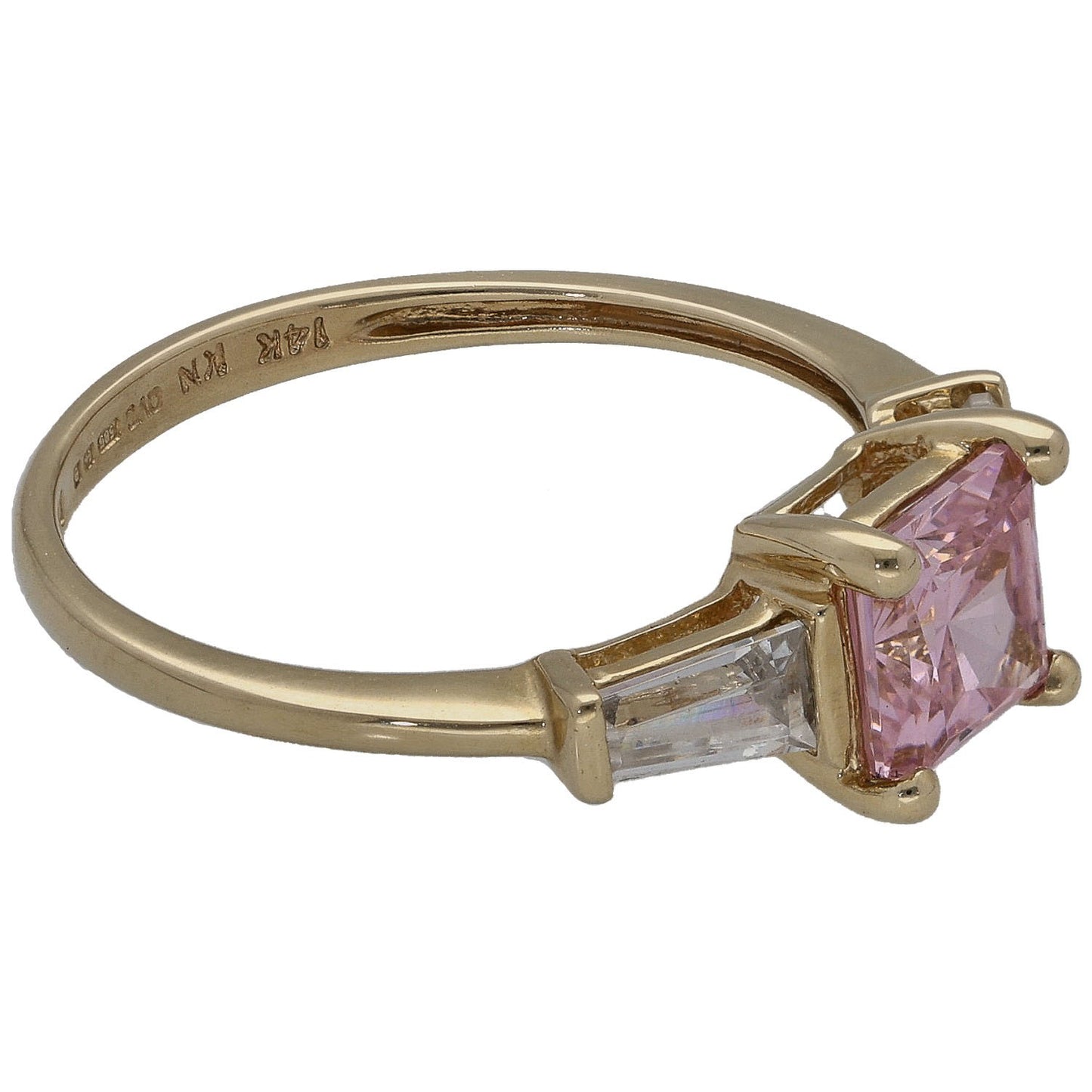 14ct Gold Cubic Zirconia Three Stone Ring Size O