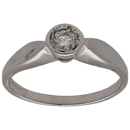 9ct White Gold 0.12ct Diamond Solitaire Ring Size L