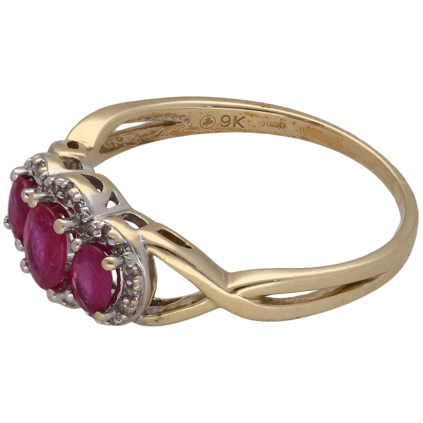 9ct Gold Ruby & 0.10ct Diamond Dress/Cocktail Ring Size P
