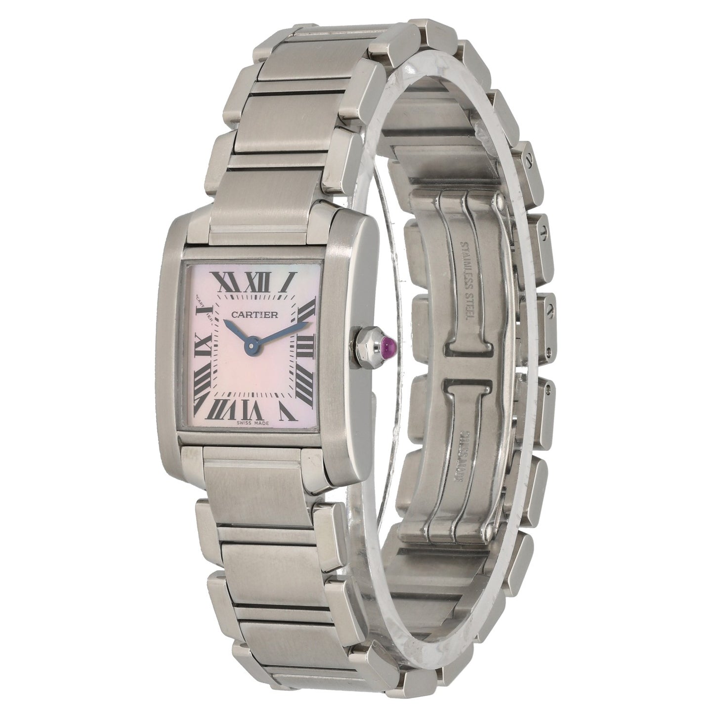 Cartier Tank Française W51028Q3, Pink Mother of Pearl Dial, Stainless Steel, Front Angle Image