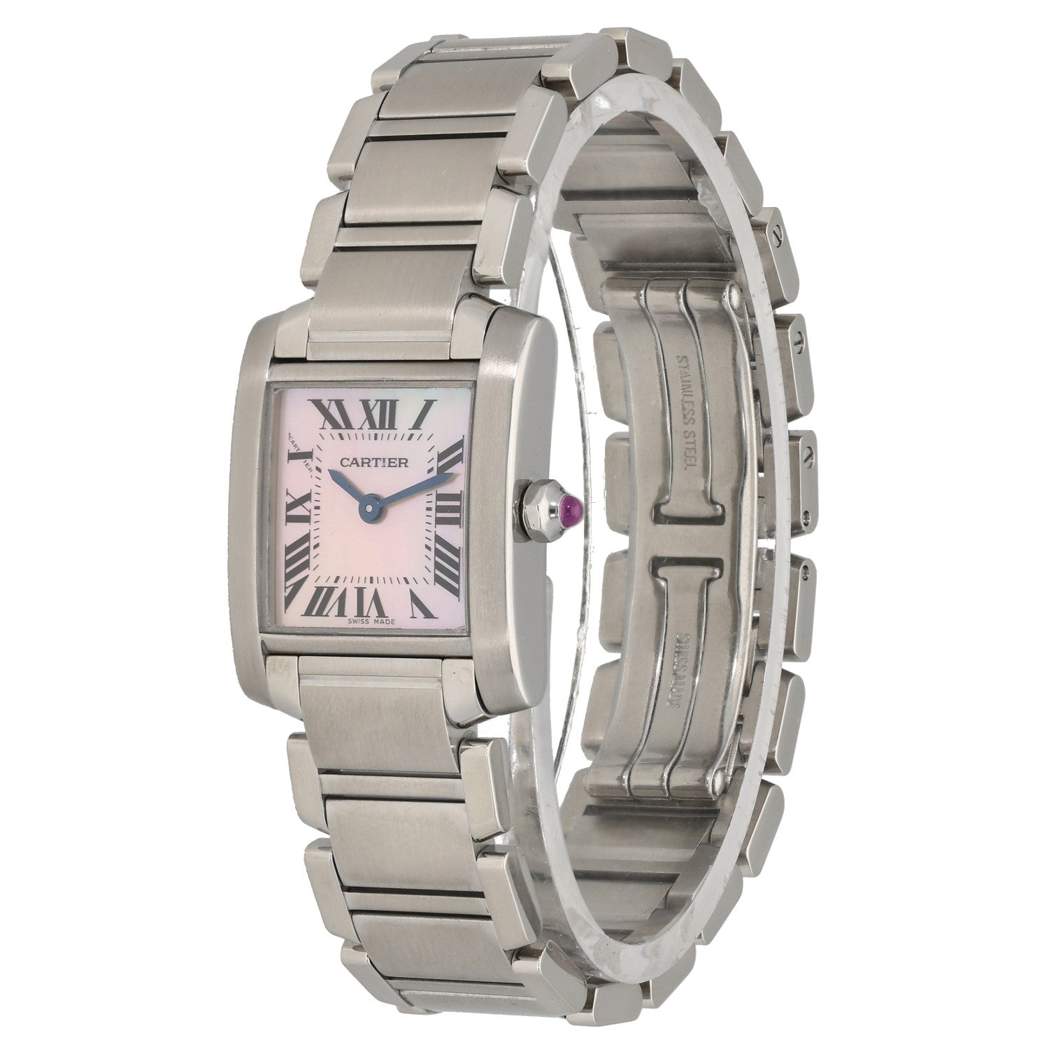 Cartier Tank Française W51028Q3, Pink Mother of Pearl Dial, Stainless Steel, Front Angle Image
