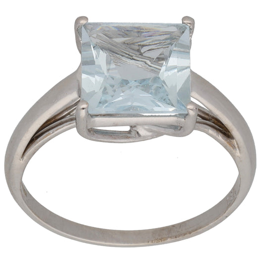 18ct White Gold Aquamarine Single Stone Ring Size L