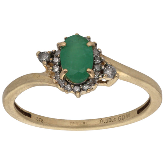 9ct Gold Emerald & 0.10ct Diamond Dress/Cocktail Ring Size O
