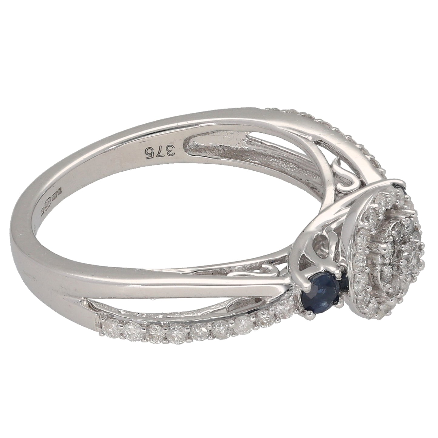 9ct White Gold 0.33ct Diamond & Sapphire Dress/Cocktail Ring Size M