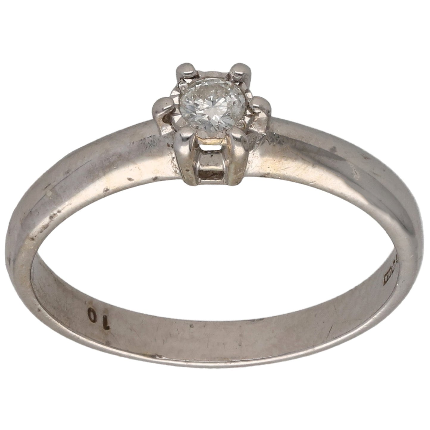9ct White Gold 0.10ct Diamond Solitaire Ring Size O