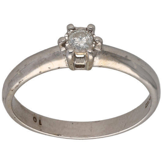 9ct White Gold 0.10ct Diamond Solitaire Ring Size O
