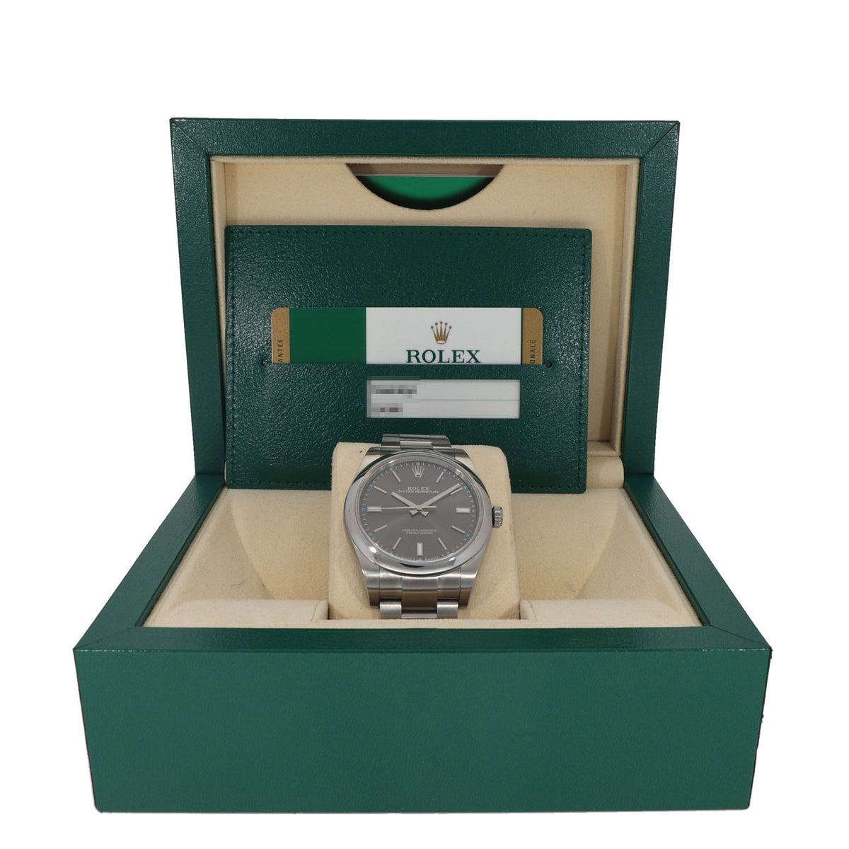 Rolex Oyster Perpetual 114300, grey dial in 39mm stainless steel case and 17.5cm bracelet, with  box and papers