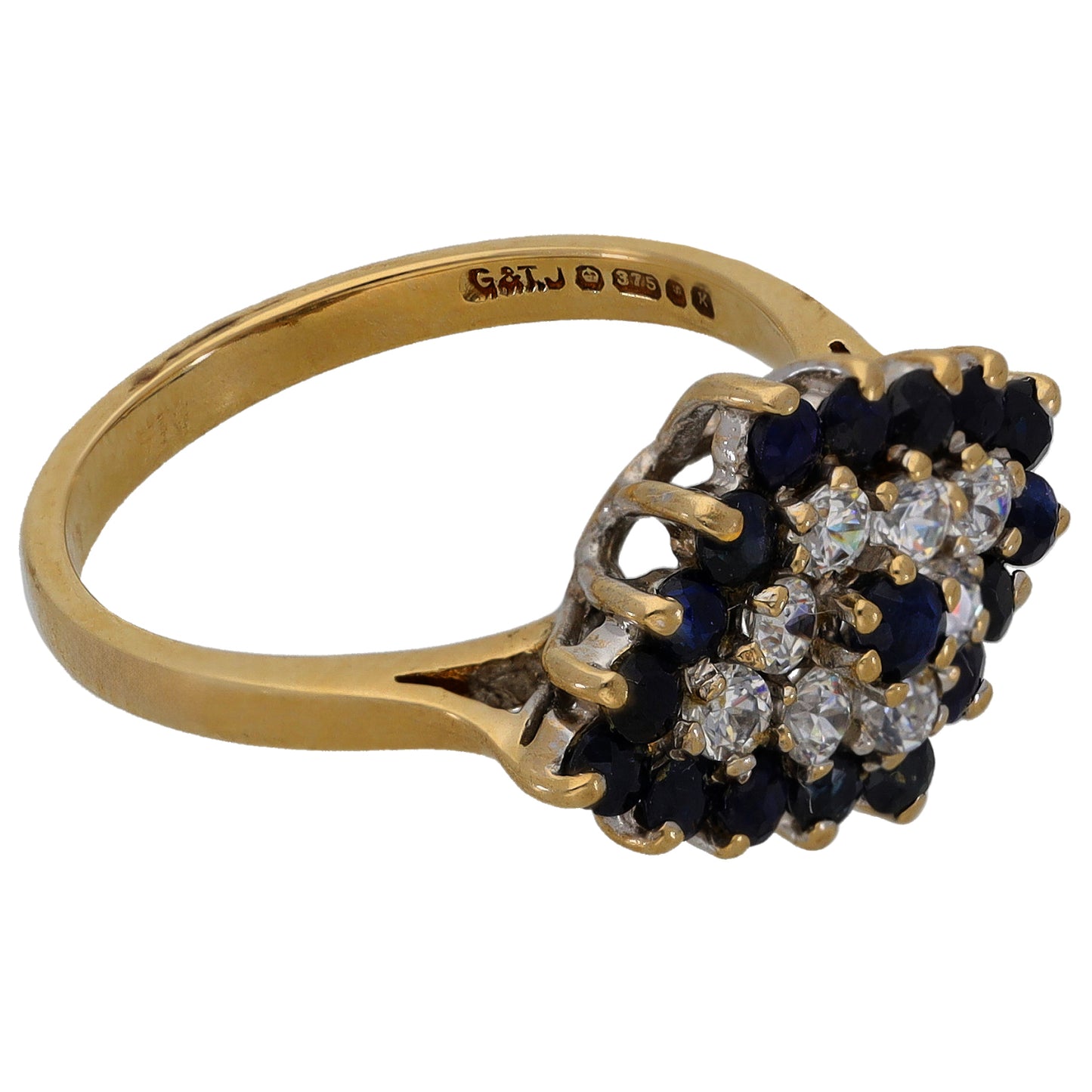 9ct Gold Sapphire & Cubic Zirconia Dress/Cocktail Ring Size L